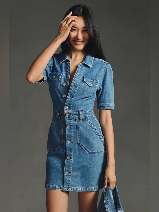 Anthropologie Dresses & Skirts - Paige x Anthropologie Mayslie Denim Button-Front Shirt Dress in Medium Blue